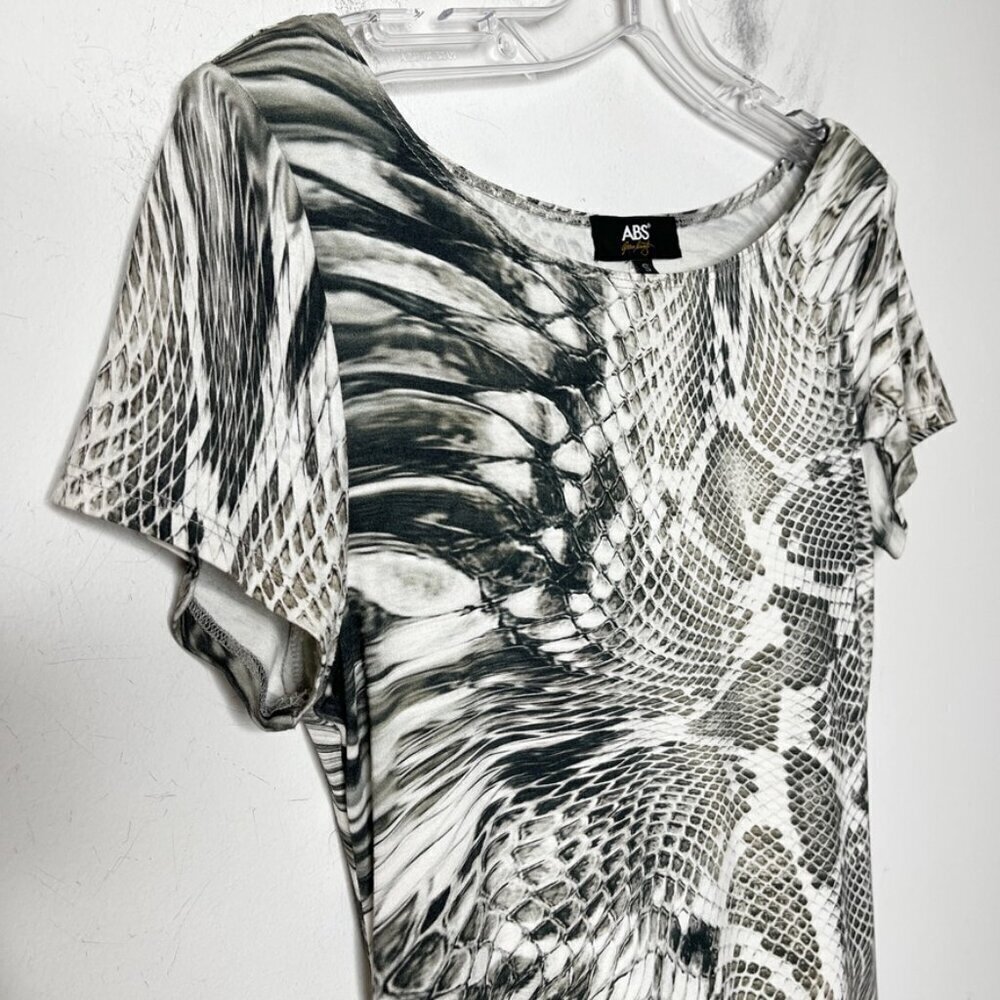 ABS by Allen Schwartz Women's Snake Skin Print Dress S Gray Sheath Short Sleeve - Picture 4 of 8